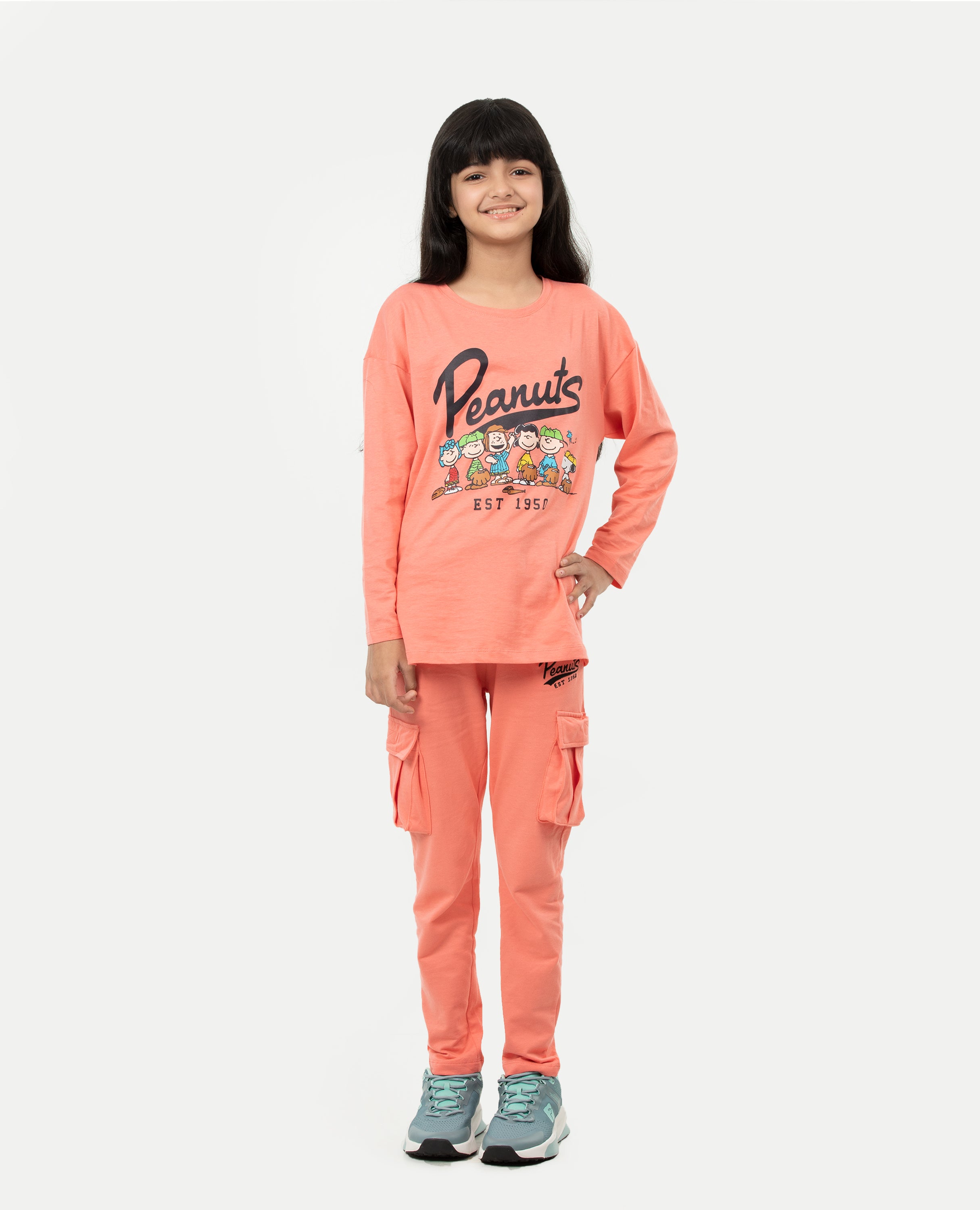 Girls Drop Shoulder T-shirt & Bottoms Set