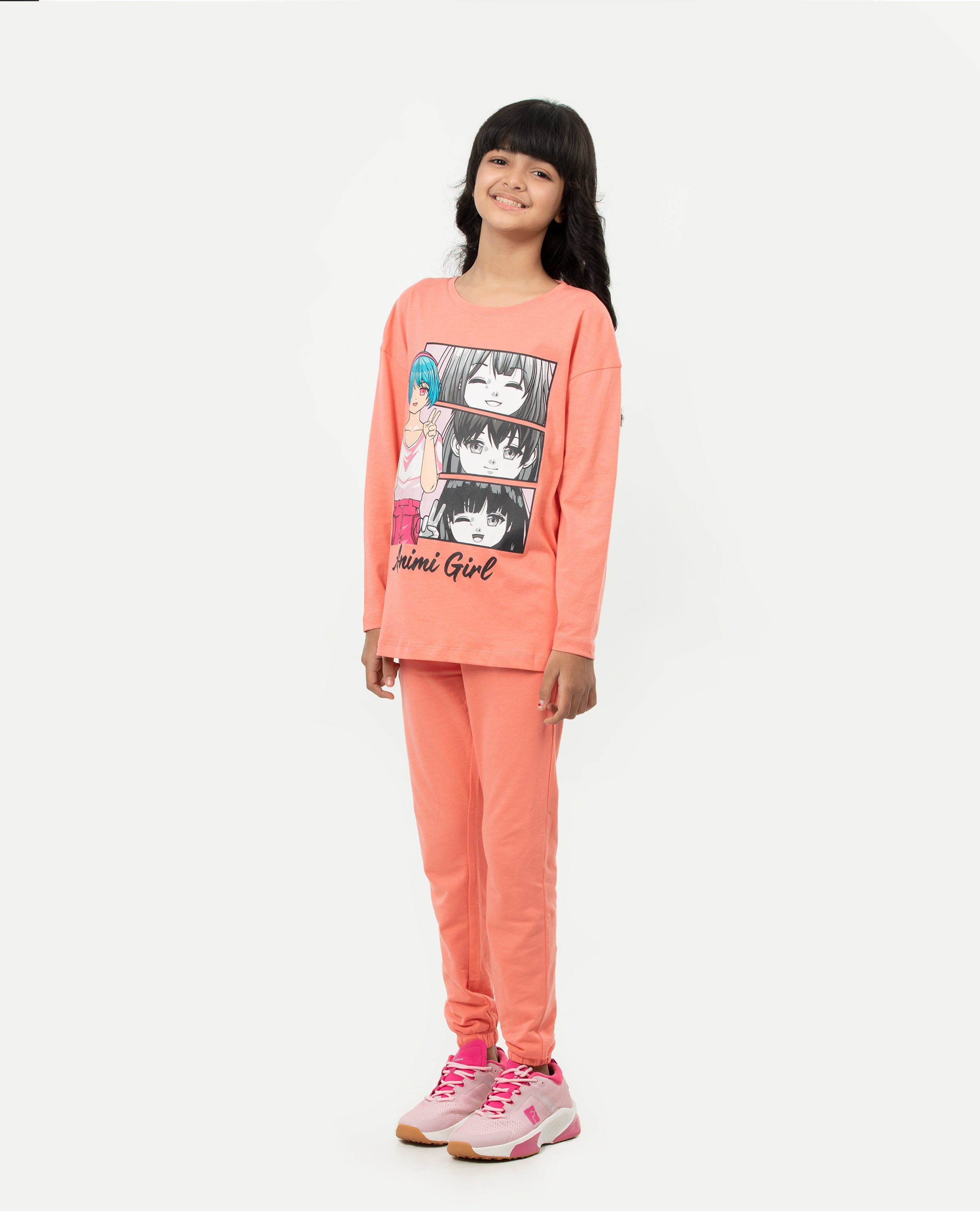 Girls Drop Shoulder T-shirt & Bottoms Set