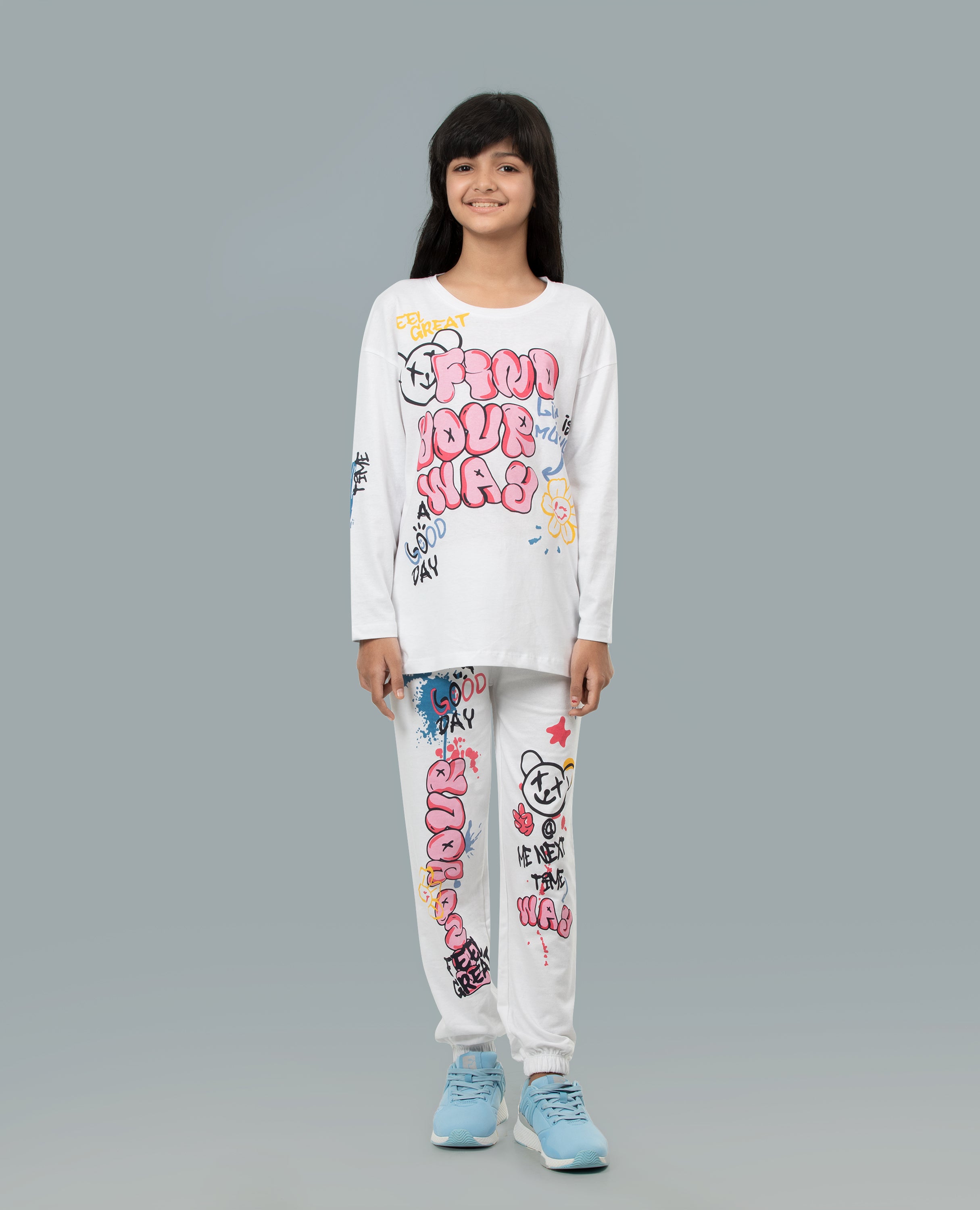 Girls Drop Shoulder T-shirt & Bottoms Set